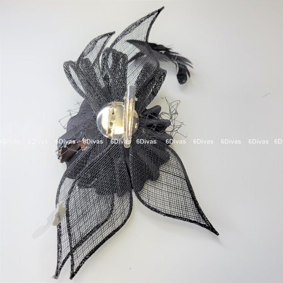 Dark Brown and Black Floral Rosette Fascinator Headpiece and Brooch - Picture 5 of 11